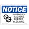 Signmission OSHA Sign, Shutdown Machine Before Cleaning W/, 14in X 10in Rigid Plastic, 14" W, 10" H, Landscape OS-NS-P-1014-L-18317 - alternate 1